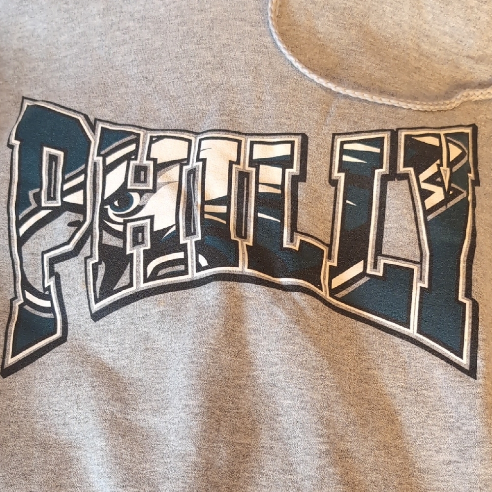 Gray Philly Graphic Hoodie With Eagles Logo In Background